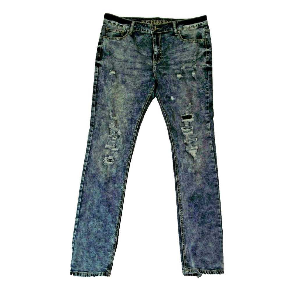 Rutherford Men's Jeans 36 x‎ 34 blue acid wash distressed Flex skinny fit blue